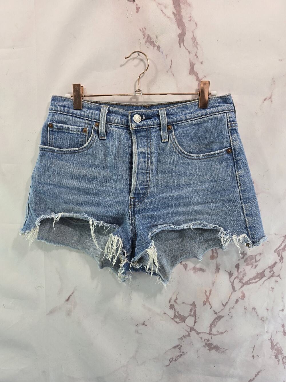 Levis Shorts Womens 27 Jean 501 Denim High Rise Button Fly Cut Off Light Wash